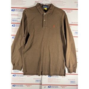 Vintage Polo Ralph Lauren Shirt Mens Lrg Brown Cotton Preppy 90s Y2K Orange Pony